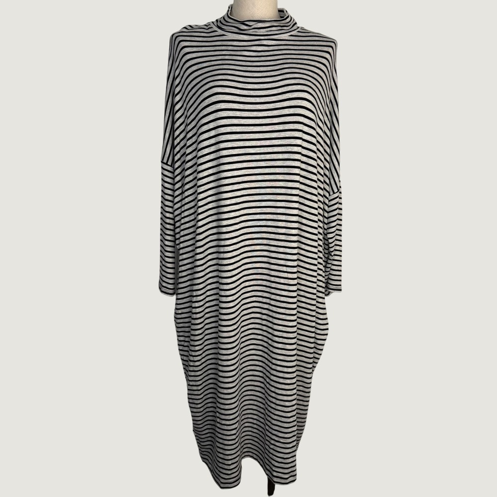 LOFT Lou And Grey XL Oversized Midi Dress Mock Neck Minimalist Stripe Dolman